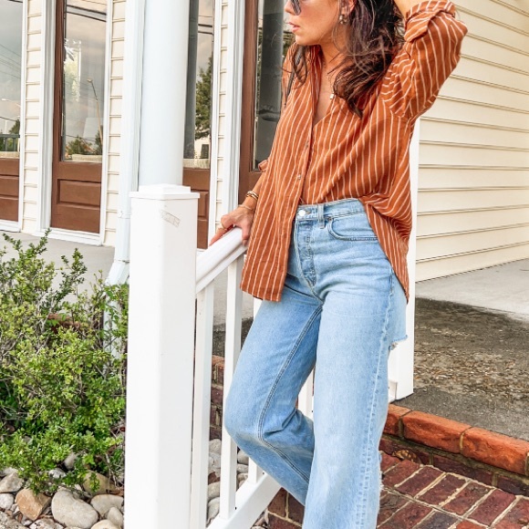 Universal Thread NWOT Oversized Button-Down Striped Rust - Small - Picture 6 of 7